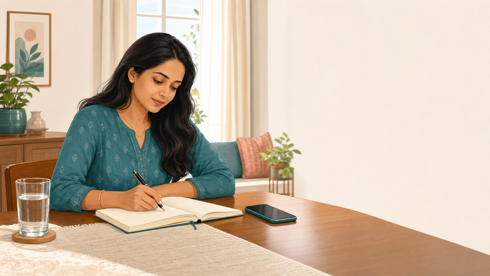 Vestibular migraine symptom diary: woman recording dizziness symptoms at home