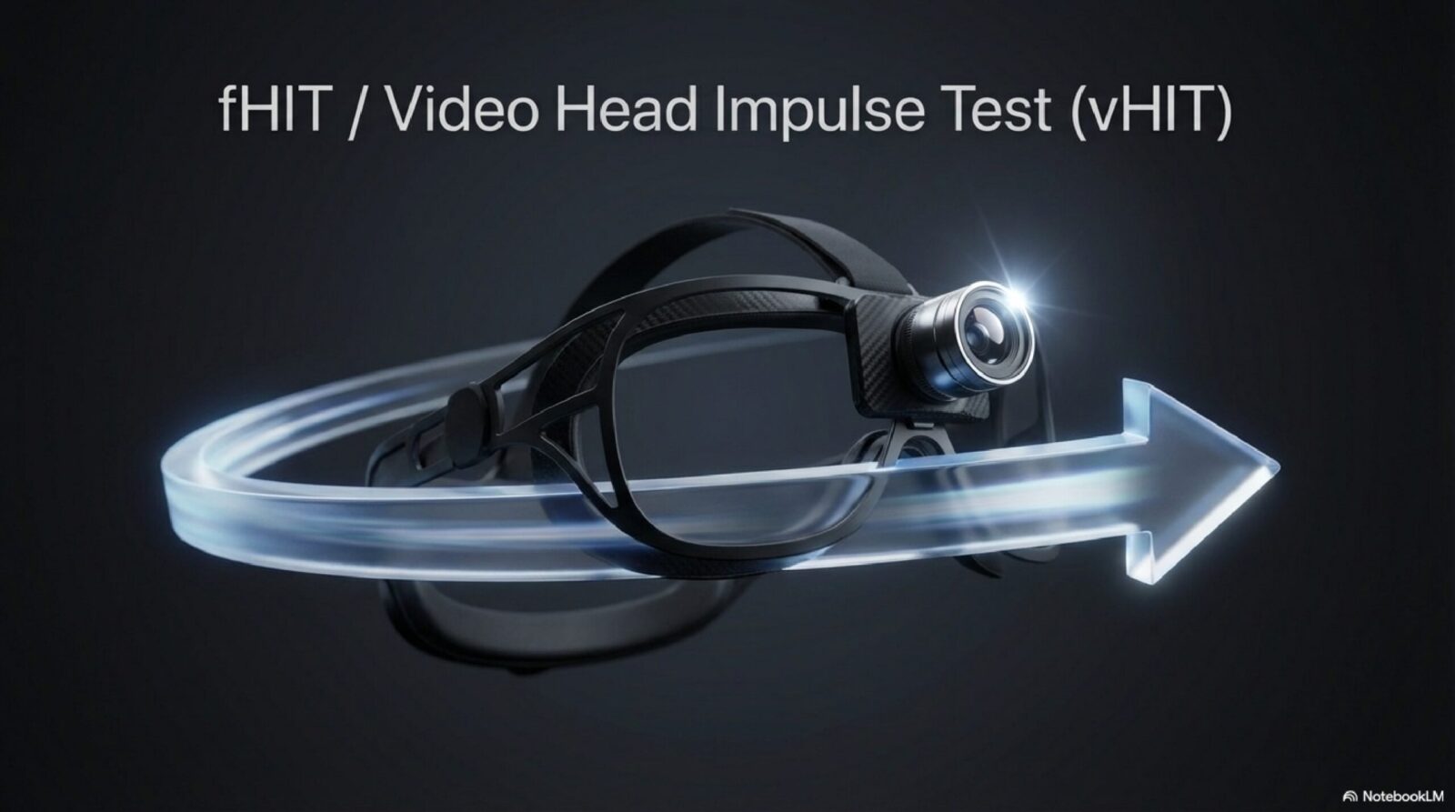 Educational slide explaining vHIT (Video Head Impulse Test) for assessing the vestibulo-ocular reflex in vertigo patients — Vestibular Diagnostic Arsenal series