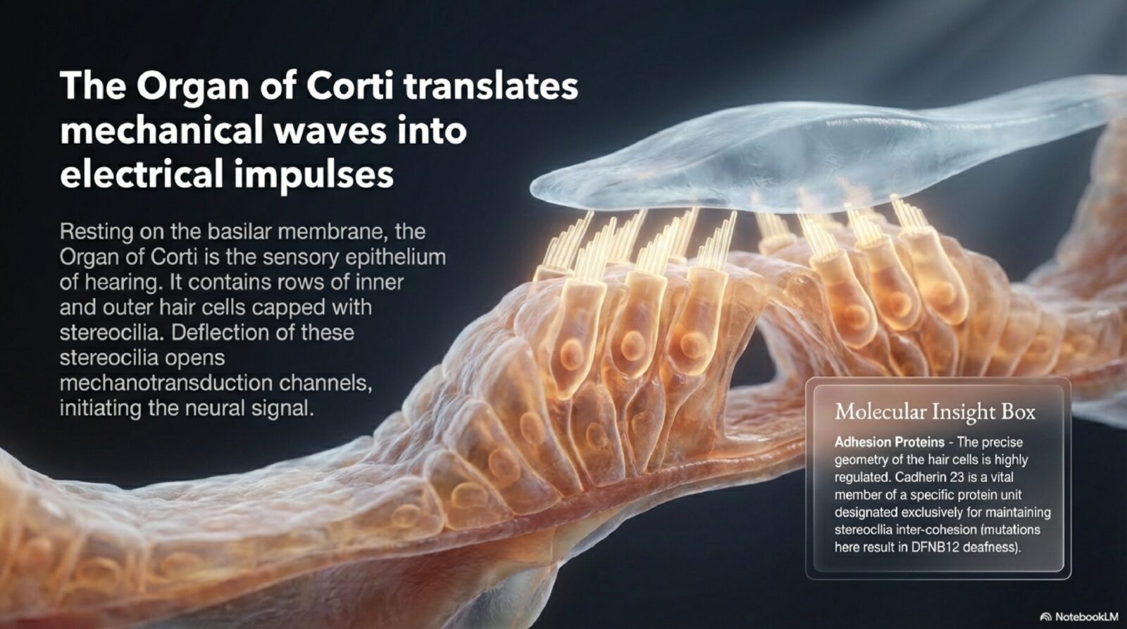 Diagram of the cochlea showing the Organ of Corti, basilar membrane, and endolymphatic spaces relevant to Meniere's disease pathology