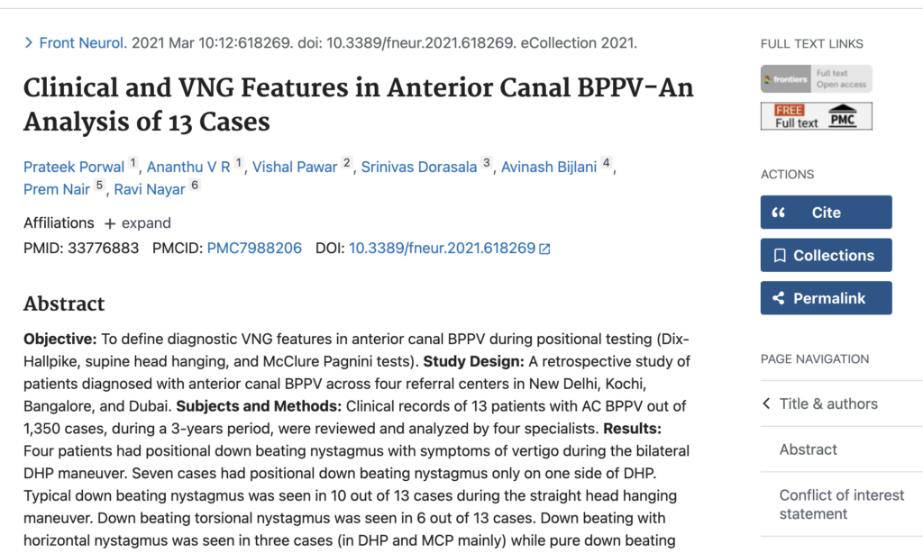 Bangalore Maneuver for anterior canal BPPV