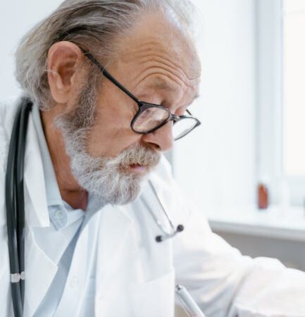 Doctor wearing stethoscope writing on a clipboard, close-up — বয়স্কদের মাথা ঘোরা | Dr. Prateek Porwal, ENT