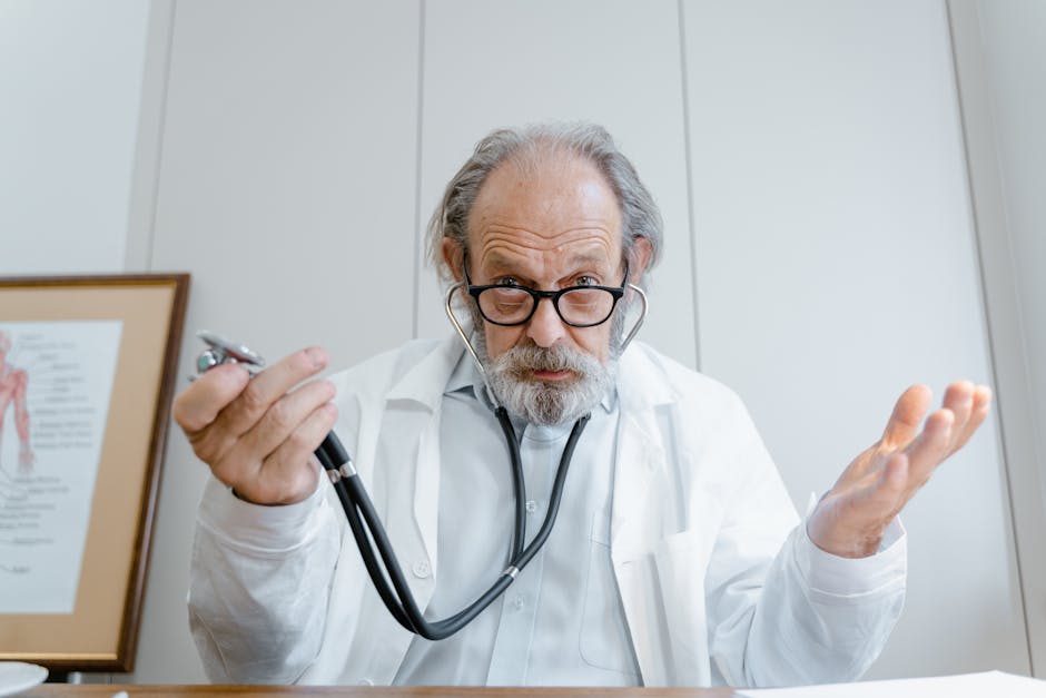 Doctor with stethoscope looking confused and gesturing — बुजुर्गों में चक्कर | Dr. Prateek Porwal, ENT