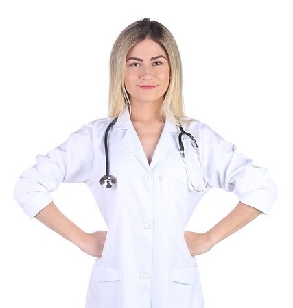 Doctor in white coat with stethoscope, hands on hips — करवट बदलने पर चक्कर | Dr. Prateek Porwal, ENT