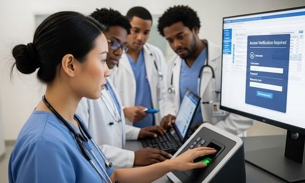 Medical professionals gathered around a computer screen and biometric scanner — perilymph fistula | Dr. Prateek Porwal, ENT