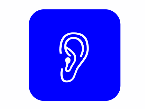 Stylized icon of a human ear on a blue background — Vertigo Specialist Chennai | Dr. Prateek Porwal, ENT