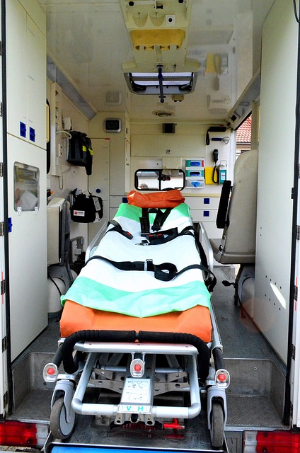 Interior of an ambulance with a stretcher and medical equipment — vertigo consultation delhi | Dr. Prateek Porwal, ENT