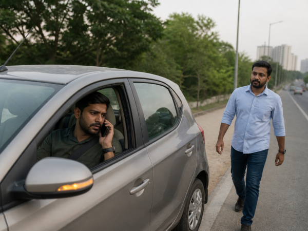 Vertigo while driving: Indian driver stopped safely at the roadside and calling for help