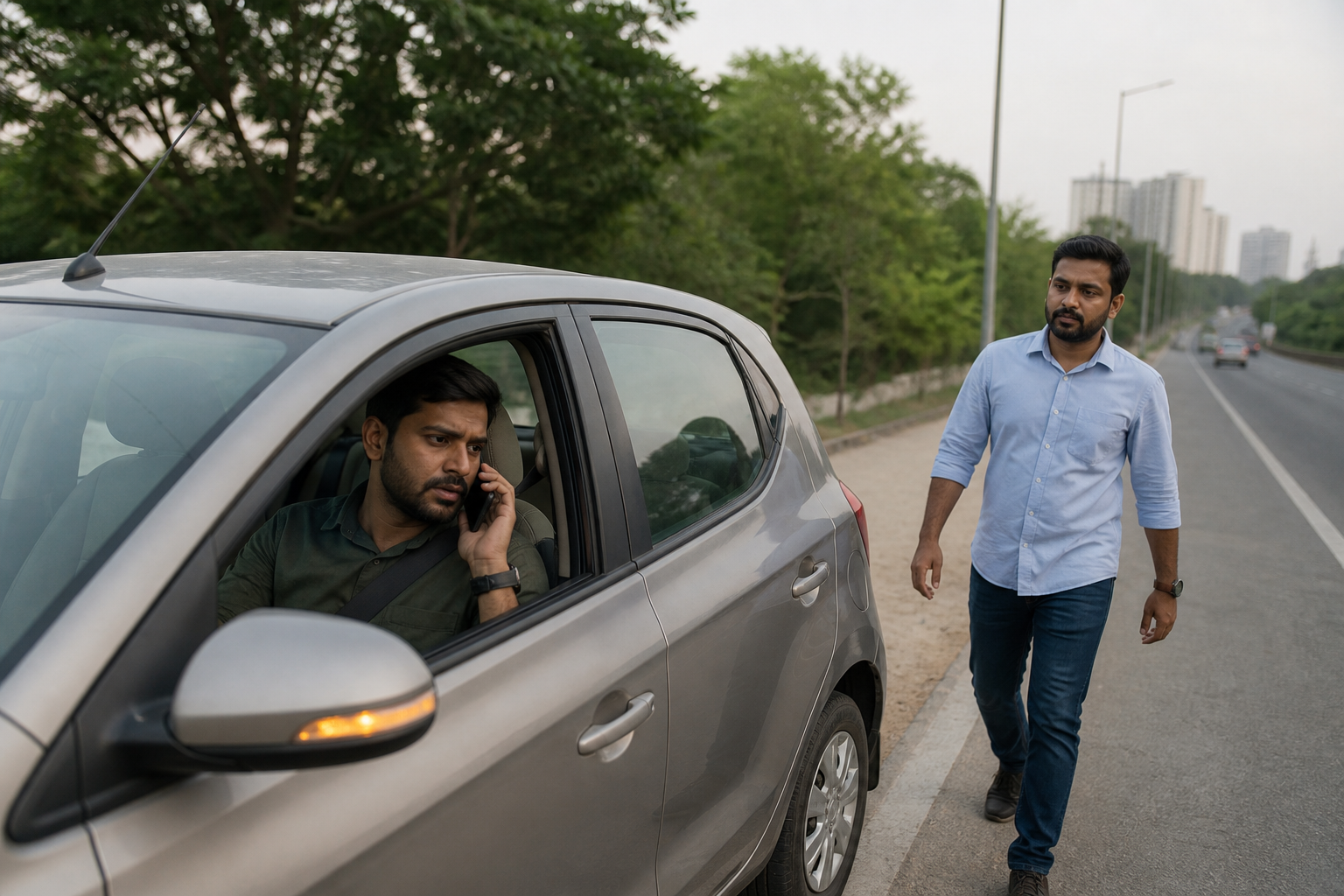 Vertigo while driving: Indian driver stopped safely at the roadside and calling for help