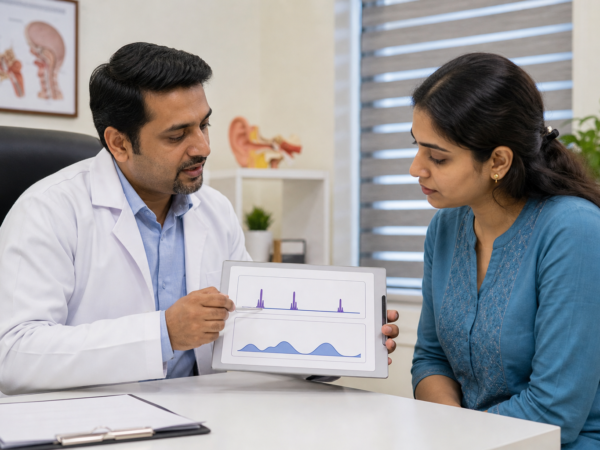 Clinician and patient comparing the timing and pattern of two dizziness histories.