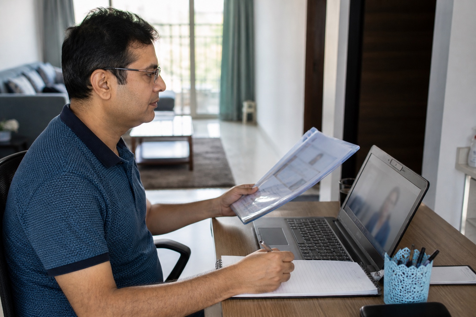 Noida patient preparing prior reports and a symptom notebook for an online vertigo review