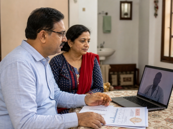 Vertigo care for Gorakhpur patients — couple reviewing dizziness reports online