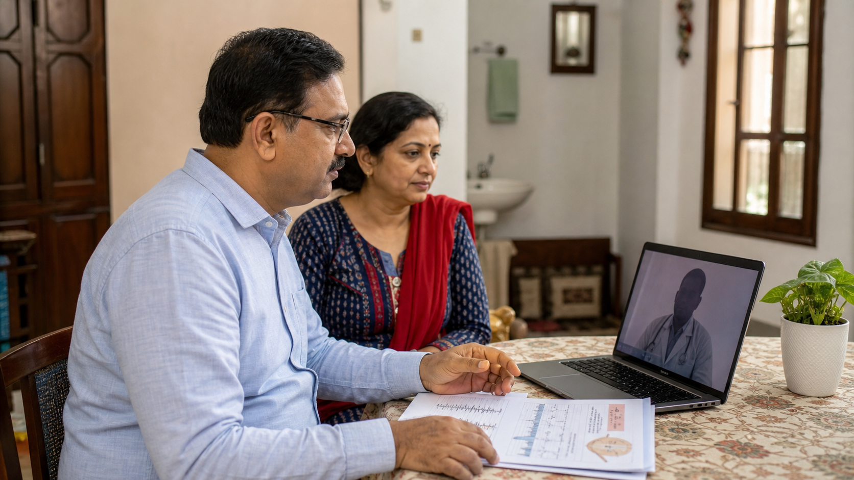 Vertigo care for Gorakhpur patients — couple reviewing dizziness reports online