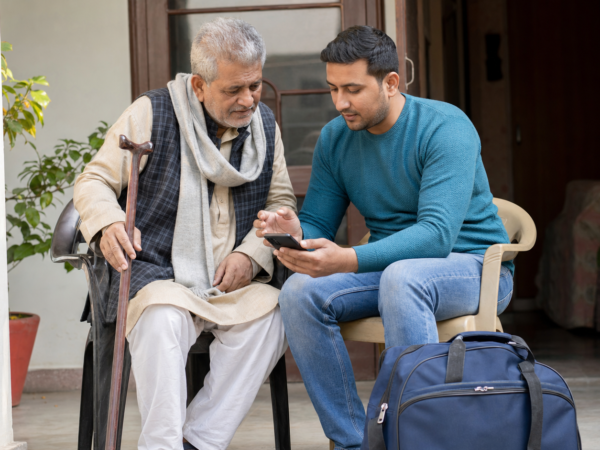 Vertigo care for Shahjahanpur patients — older man planning safe travel with family support