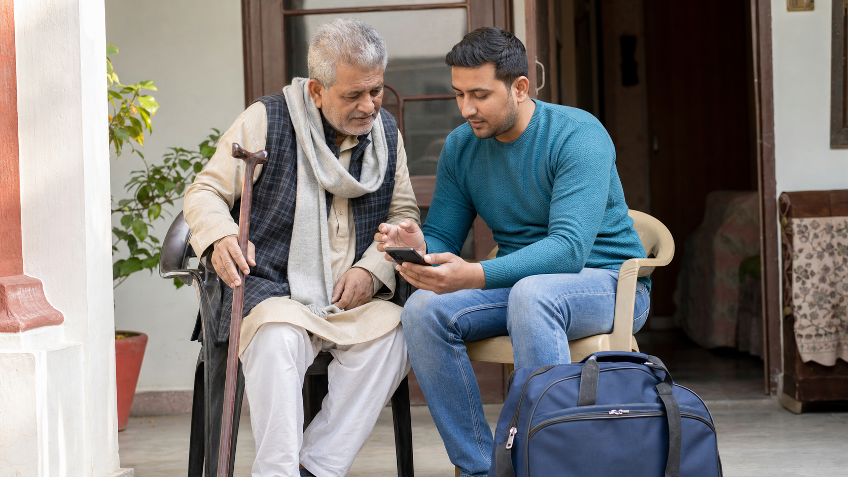 Vertigo care for Shahjahanpur patients — older man planning safe travel with family support