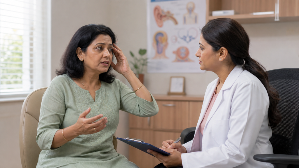 Giddiness meaning consultation with an Indian patient describing dizziness to a clinician