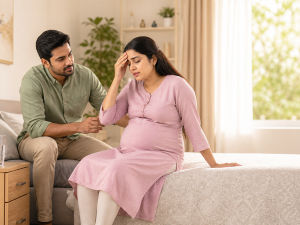 गर्भावस्था में चक्कर आना महसूस होने पर सुरक्षित बैठी महिला